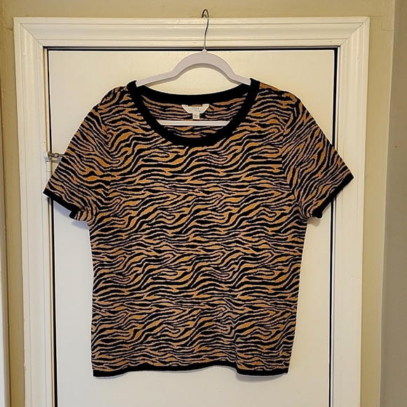🍁Time and Tru Zebra Print Short Sleeve Sweater - Picture 2 of 4